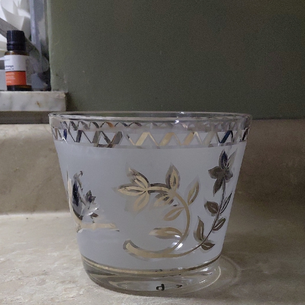 Vintage Mid Century Modern Libbey Silver Leaf Ice Bucket
